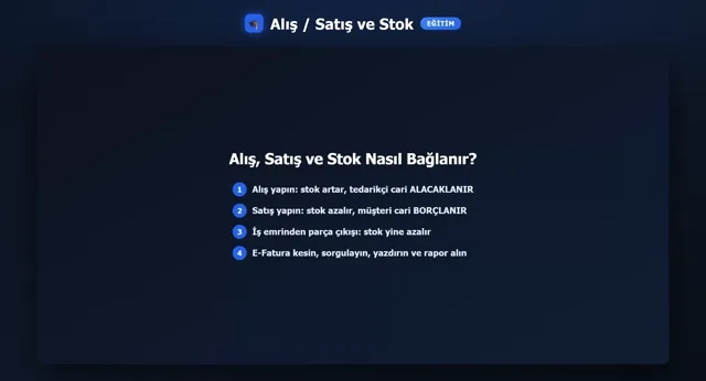 Alış / Satış ve Stok Bağlantısı önizleme