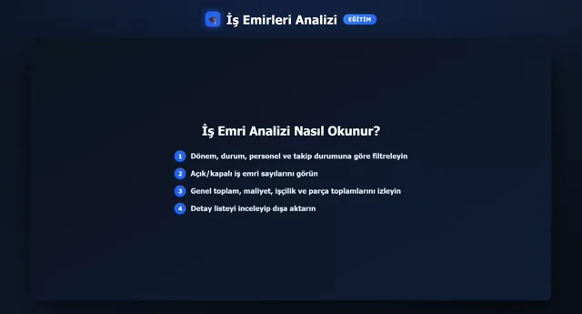 İş Emirleri Analizi — Performans önizleme