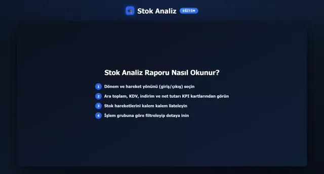 Stok Analiz — Giriş/Çıkış önizleme